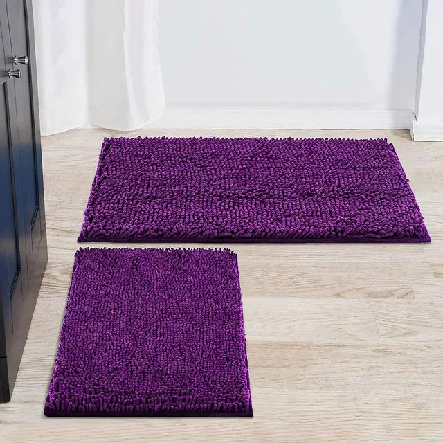 Purple Extra Soft Shag Plush Absorbent Bathroom Mat Rug Non-Slip With Shower Curtain 15 Piece Set