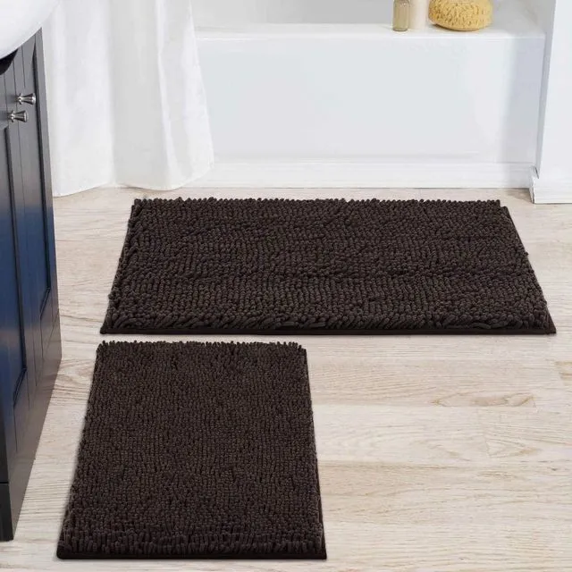 Brown Extra Soft Shag Plush Absorbent Bathroom Mat Rug Non-Slip With Shower Curtain 15 Piece Set