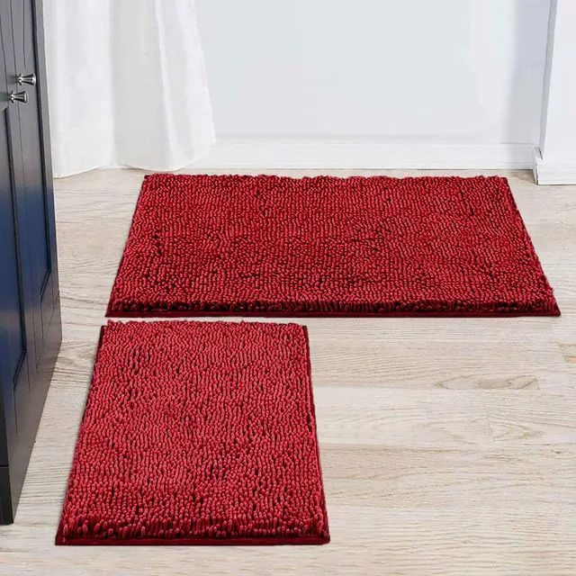 Red Extra Soft Shag Plush Absorbent Bathroom Mat Rug Non-Slip With Shower Curtain 15 Piece Set