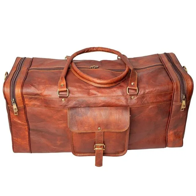 Handmade Square Leather Travel Duffle Bag
