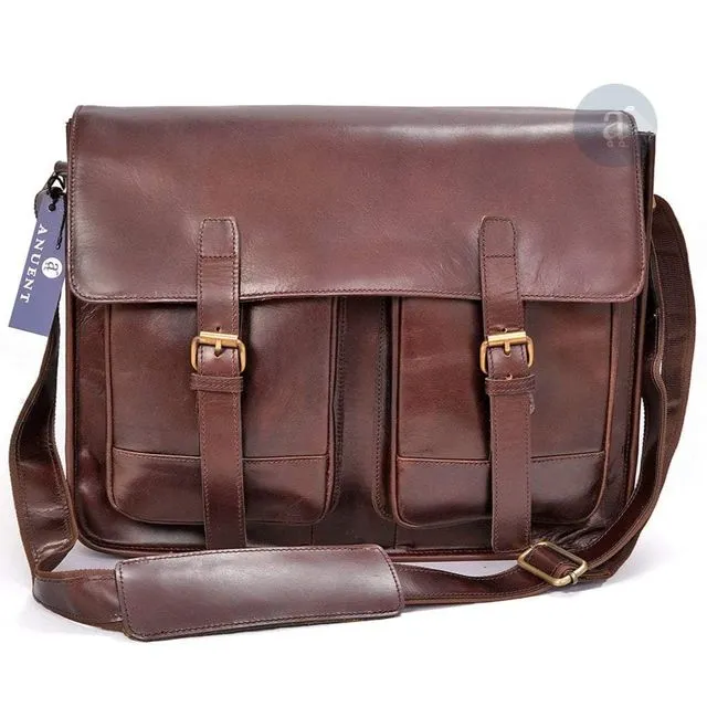 Buffalo Leather Messenger Bag With 2 Pockets
