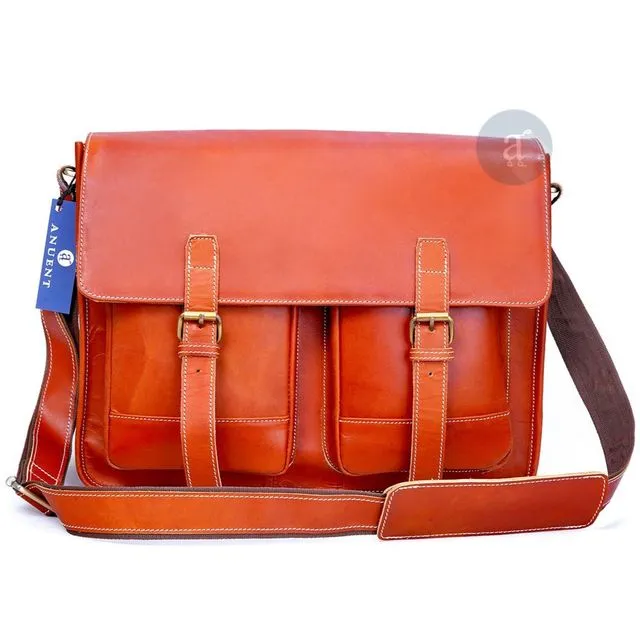 Handmade Buffalo Leather Orange Crossbody Messenger Bag