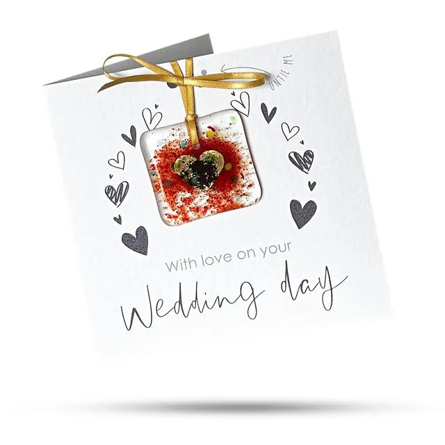 Wedding (Hearts Grey) - Greeting card with fused glass gift