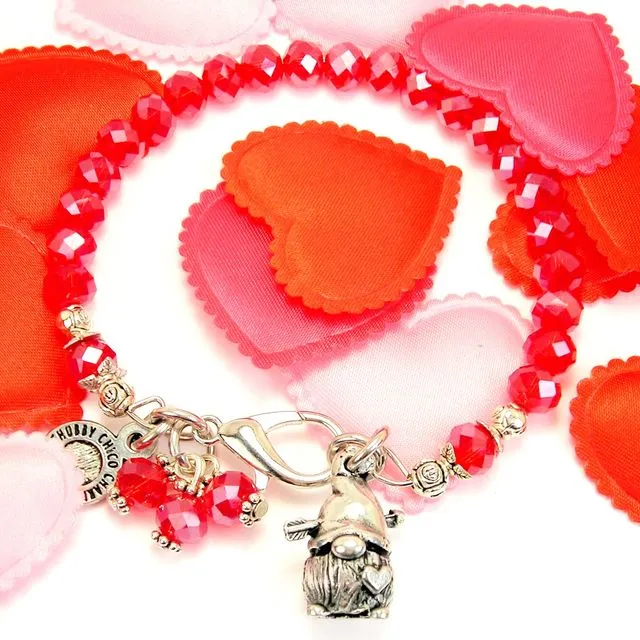 Valentine Gnome Splash Of Color Crystal Bracelet Tomte Love Red