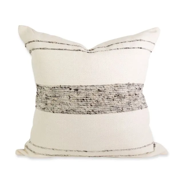 Bogota Pillow - Ivory with Grey Stripes