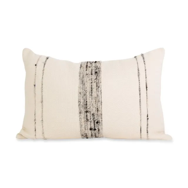 Bogota Lumbar Pillow Small - Ivory with Grey Stripes