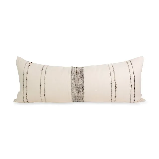 Bogota Lumbar Pillow Large - Ivory with Grey Stripes