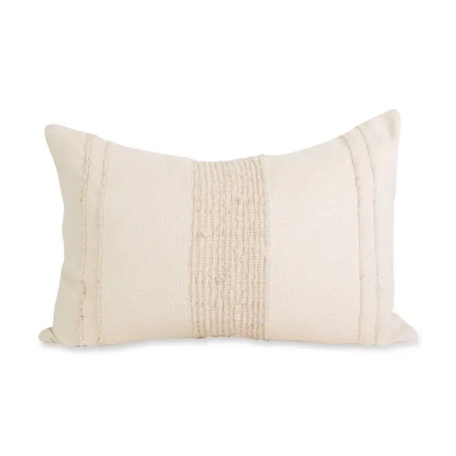 Bogota Lumbar Pillow Small - Ivory with Ivory Stripes
