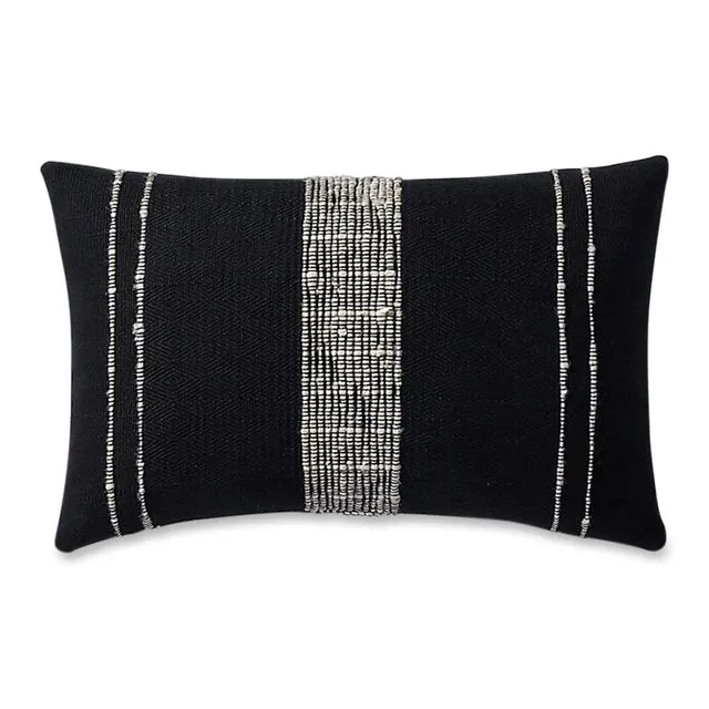 Bogota Lumbar Pillow Small - Black with Ivory Stripes