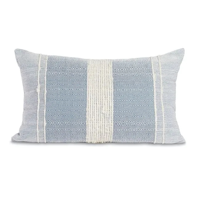 Bogota Lumbar Pillow Small - Blue with Ivory Stripes