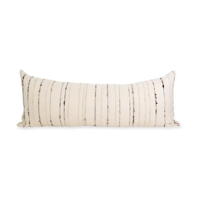 Carmen Lumbar Pillow Large - Ivory with Grey/Ivory Stripes