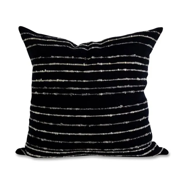 Carmen Pillow - Black with Grey/Ivory Stripes