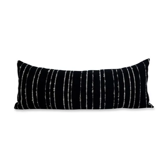 Carmen Lumbar Pillow Large - Black with Grey/Ivory Stripes