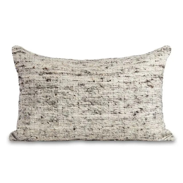 Medellin Lumbar Pillow Small - Ivory with Grey Stripes
