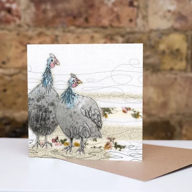Gordon & Gertie Guinea Fowl Embroidery Art Card
