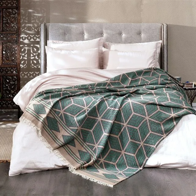 Ela Soft Jacquard Cotton Bedspread, Bottle Green | 190 x 245 cm