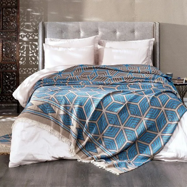 Ela Soft Jacquard Cotton Bedspread, Turquoise| 190 x 245 cm