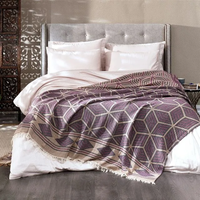Ela Soft Jacquard Cotton Bedspread, Plum Purple | 190 x 245 cm
