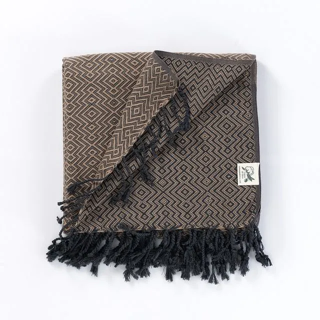 Rumeli Cotton Throw Blanket, Hand-Loomed, Taupe