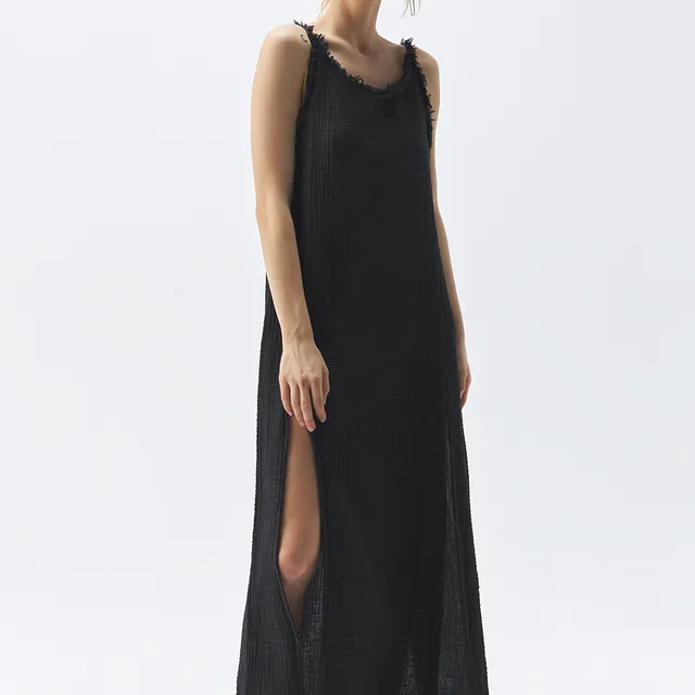 Black Slit Dress (#3127)-100% Cotton