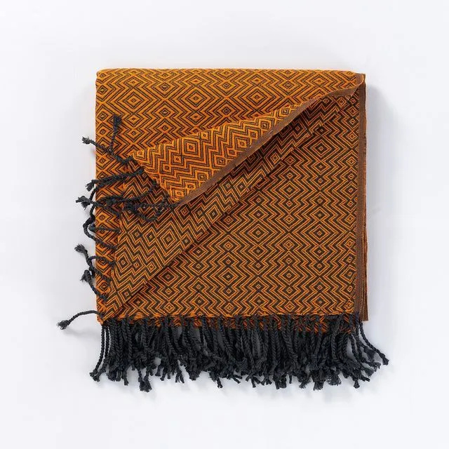 Rumeli Cotton Throw Blanket, Hand-Loomed, Marigold Orange
