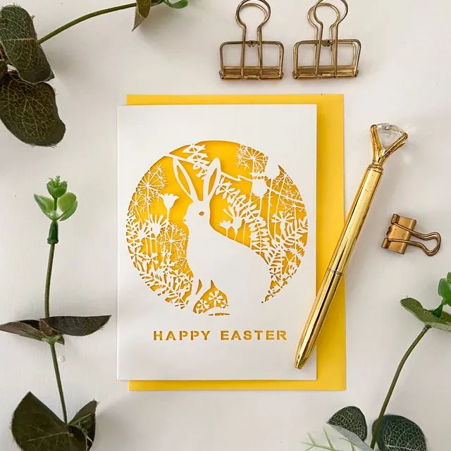Happy Easter bunny card, Easter egg card, Easter hare card