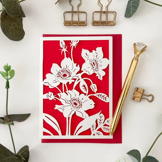 Floral anemone birthday card, Windflower birthday card,