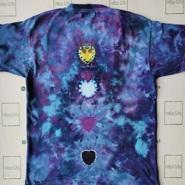 Mens ice tie dyed non binary Galaxy pattern 100% cotton short sleeve T-shirt. Available in adult and children sizes