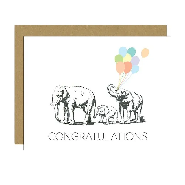 Elephants + Balloons Congratulations Card