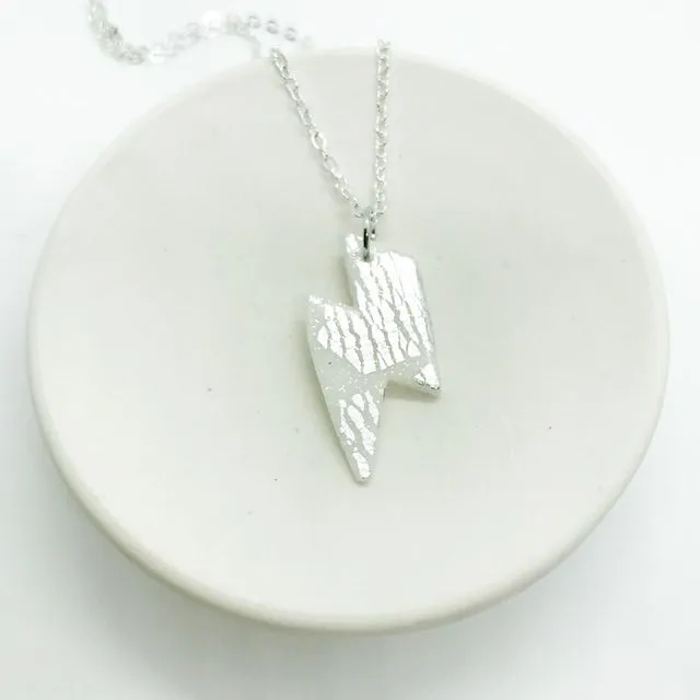 polymer clay lightening bolt necklace on silver plated chain