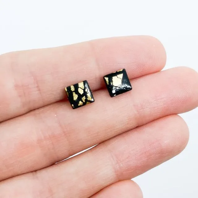 Polymer clay earrings, tiny polymer clay studs in black