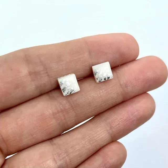 tiny polymer clay studs, white earrings
