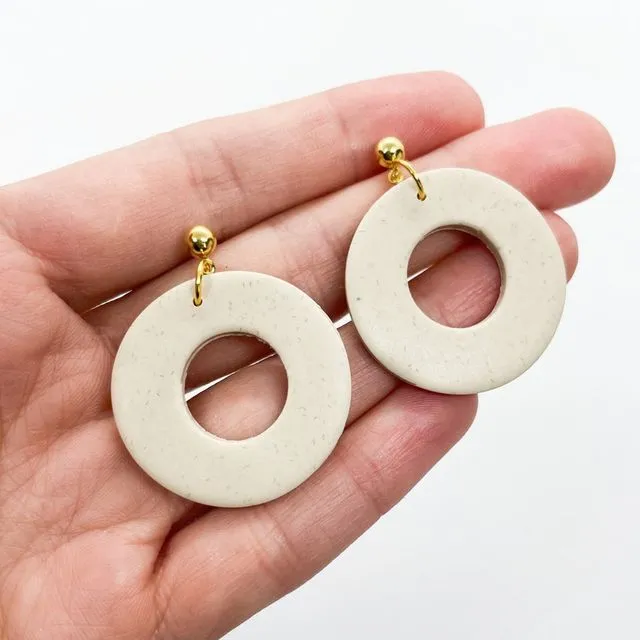 polymer clay circle earrings, neutral dangle studs