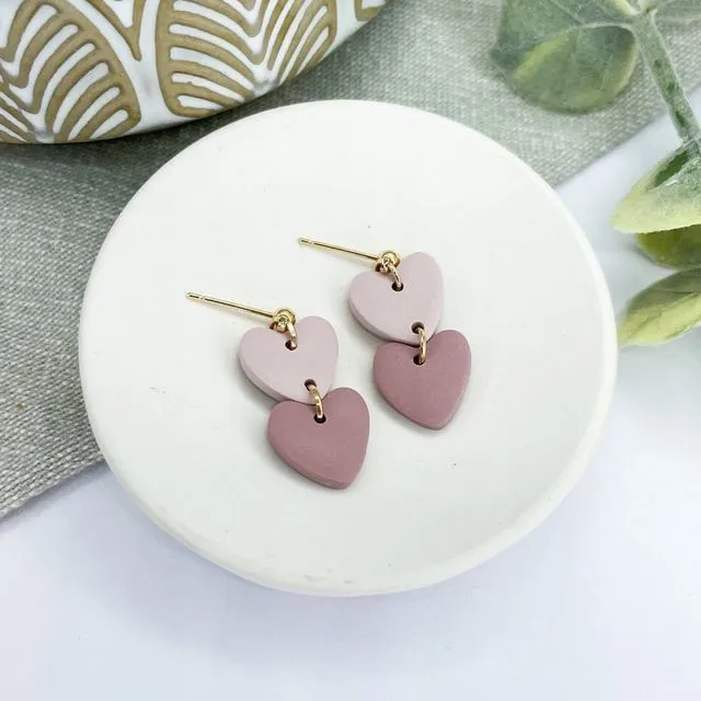 Polymer clay heart earrings, valentines earrings