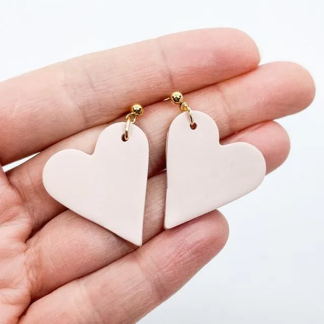 Pink polymer clay heart earrings