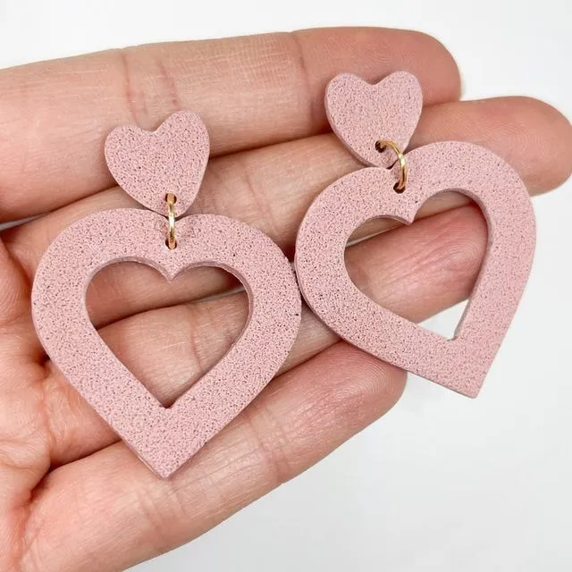 Pink heart polymer clay earrings