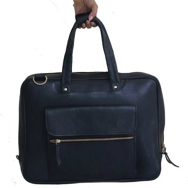 Black Leather Briefcase For 15 Inch Laptop.