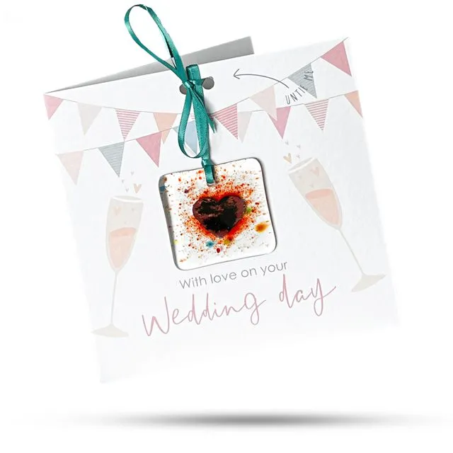 Wedding (Cheers) - Greeting card with fused glass ornament