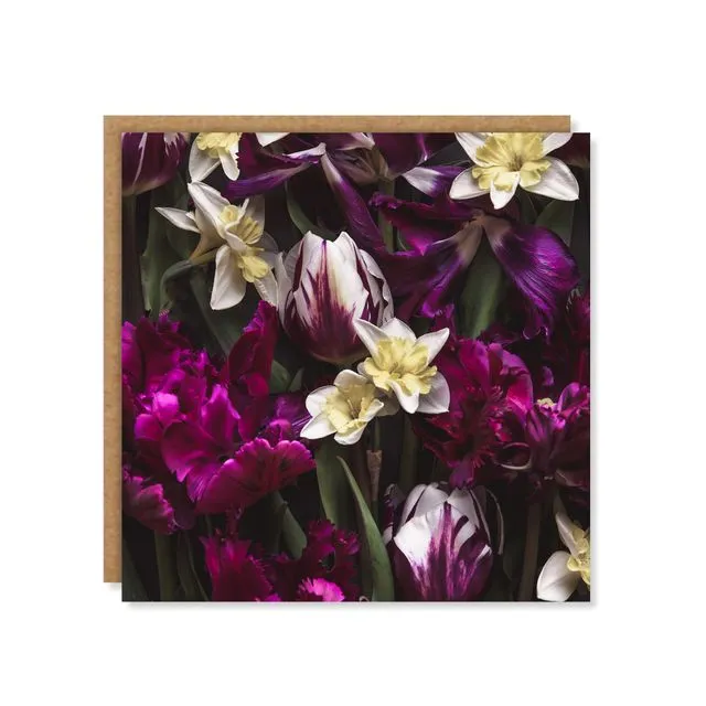 Narcissus and Tulips Floral Greeting Card