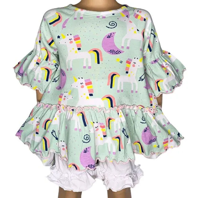 AnnLoren Little & Big Girls 3/4 Angel Sleeve Unicorn Cotton Knit Ruffle Shirt - ANGEL-SHIRT-RANDY