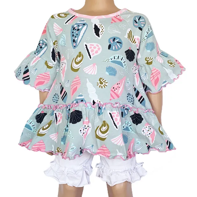 AnnLoren Little & Big Girls Seashell 3/4 Angel Sleeve Cotton Knit Shirt - ANGEL-SHIRT-SHELL