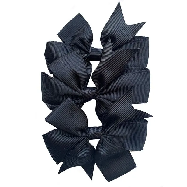 Set of 3- Black 3" Ribbon Bow Clips - BOWCLIP-BLACK