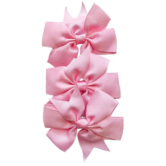 Set of 3- Baby Pink 3" Ribbon Bow Clips - BOWCLIP-PINK