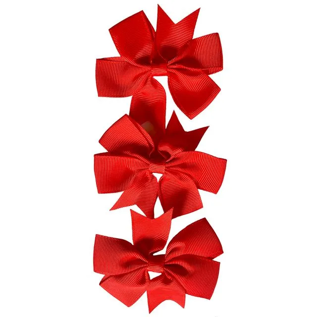 Set of 3- RED 3" Ribbon Bow Clips - BOWCLIP-RED
