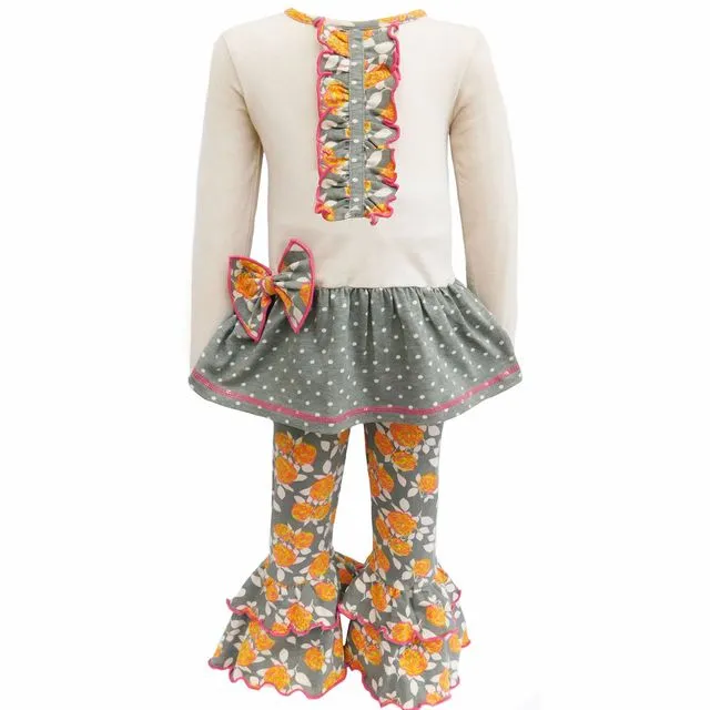 AnnLoren Girls Vintage Floral Polka Dots Tunic & Ruffle Pant Clothing Set 2/3T-9/10 - CHELLE-JUMPSUIT