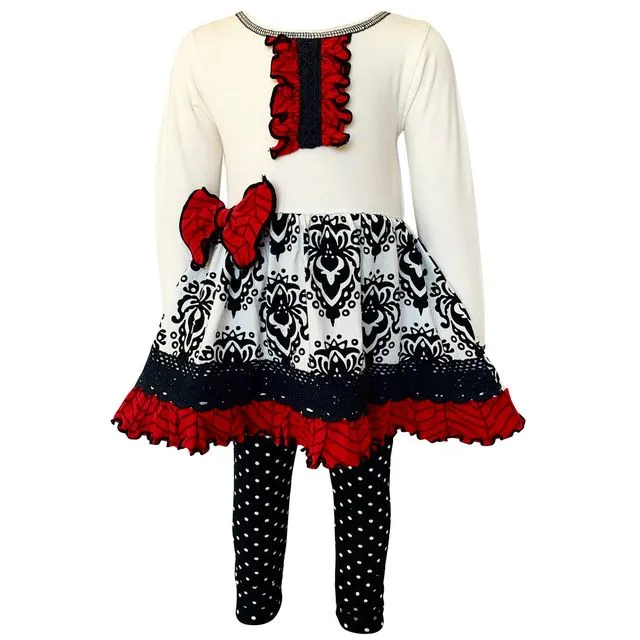 AnnLoren Girls Winter Damask Holiday Polka Dot Herringbone Dress Tunic & Leggings Set Sz 2/3T-9/10 - DIAMOND-FS-289LS