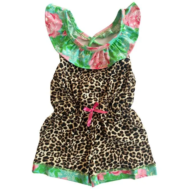 AnnLoren Little Big Girls Jumpsuit Leopard Floral Spring Summer One Pc Boutique Clothing Sizes 2/3T - 11/12 - LEO-JUMPSUIT