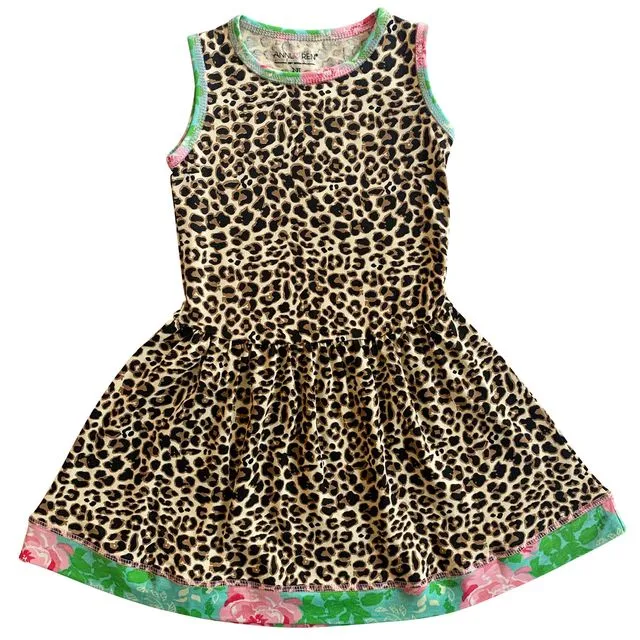 AnnLoren Little & Big Girls Spring Leopard Rose Floral Sleeveless Dress Boutique Childrens Clothing Sizes 2/3T - 11/12 - LEOPARD-DR-G
