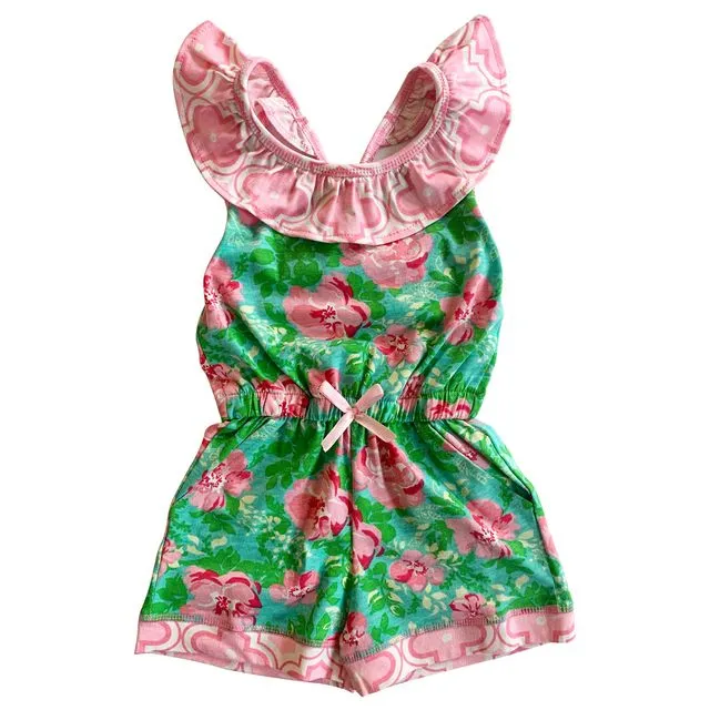 AnnLoren Little Big Girls Jumpsuit Shabby Chic Floral Spring Summer Romper Sizes 2/3T - 11/12 - LIANE-JUMPSUIT
