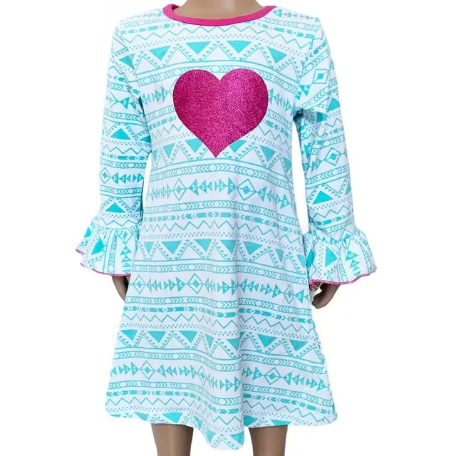 AL Limited Girls Boutique Blue & Pink Heart Soft Cotton Long Sleeve Dress - LTD-DESIREE-DR
